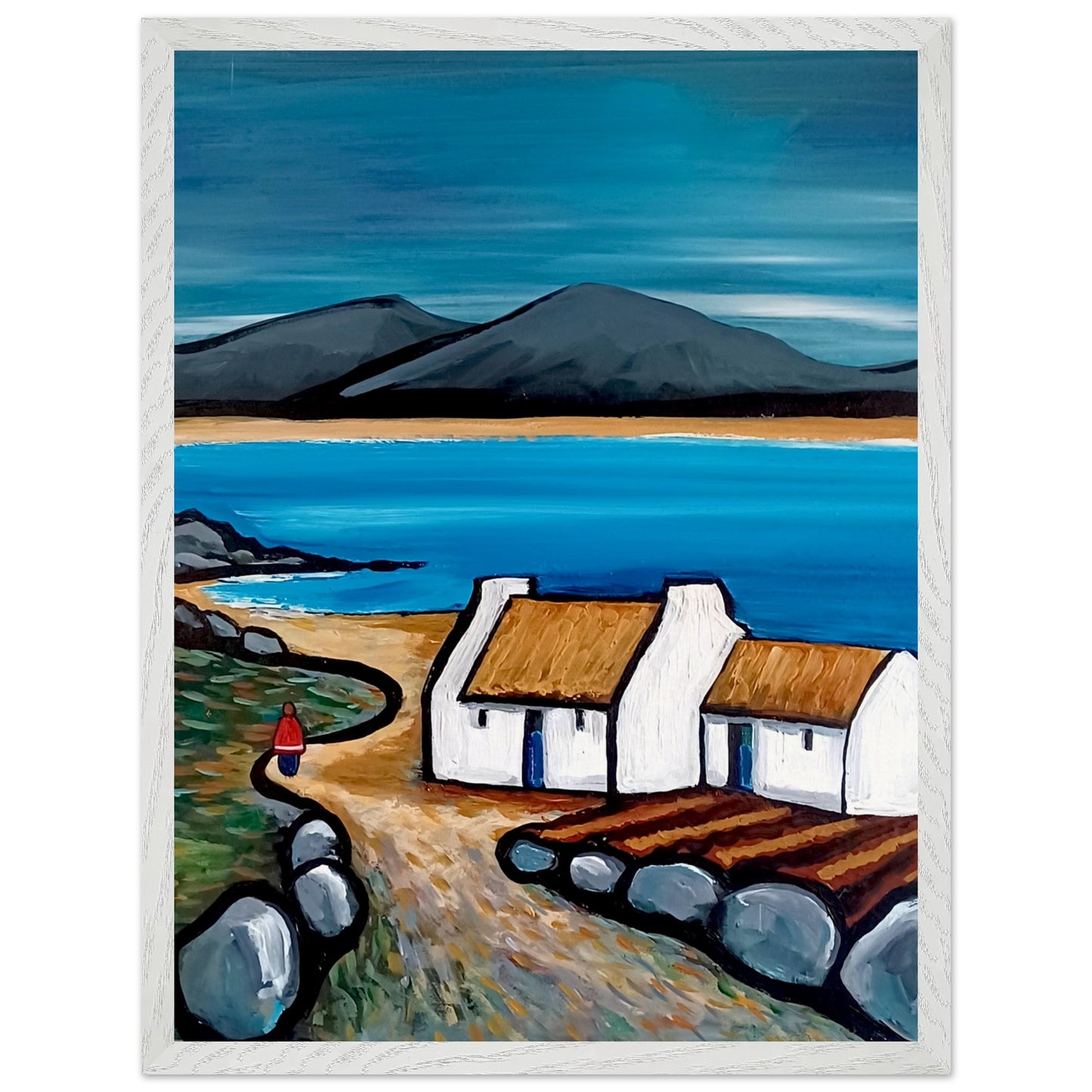 Connemara Lakes Cottage Irish art print 30x40 cm in white gallery frame