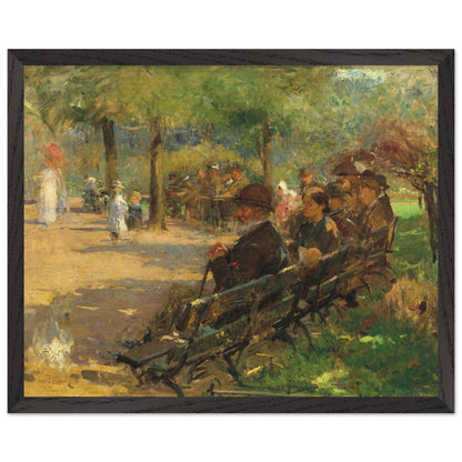 A museum-quality framed art print hanging in a bright, elegant Scandinavian interior. White walls, soft natural daylight, oak flooring, minimal furniture. The artwork is “In St Stephen’s Green” by Walter Frederick Osborne, 40×50 cm, shown in a premium hardwood frame. Ultra-high-resolution, photorealistic, no reflections, crisp details, true-to-life colours. Luxury gallery aesthetic.