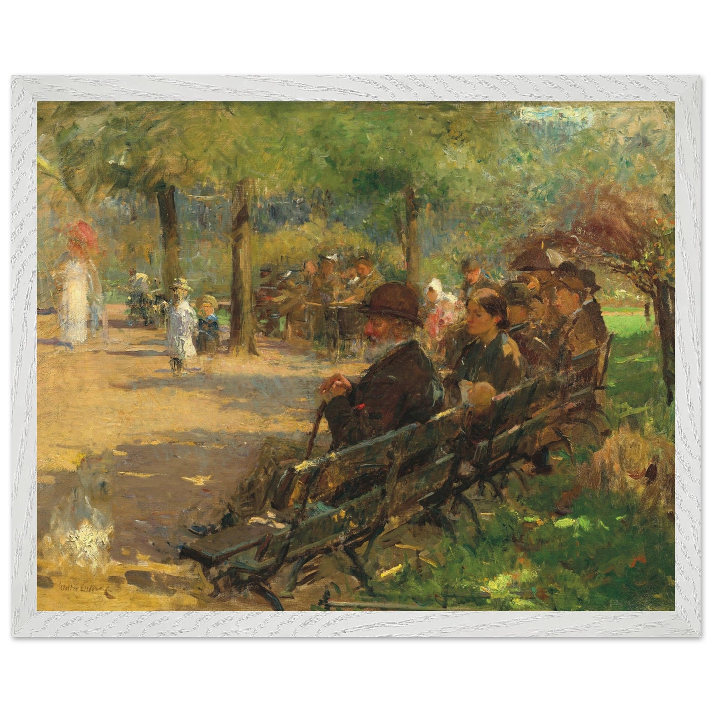In St Stephen’s Green (c.1895) – Walter Frederick Osborne Collector’s Edition Fine Art Print (40×50 cm / 16×20″), Painting of a park scene with people sitting on a bench and walking around.