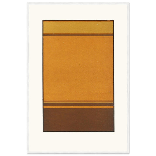Large 60×90 cm framed abstract artwork in white frame, warm ochre and brown tones by James Ward.