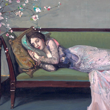 The Green Sofa by Sir John Lavery — Irish art print of Mary Auras reclining, archival fine art reproduction, Buy Irish Art