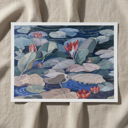 A Water-Lily Pond by Mainie Jellett - unframed print on matte paper, flat lay on linen