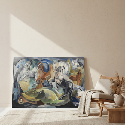 Achill Horses by Mainie Jellett - canvas print displayed on a wall