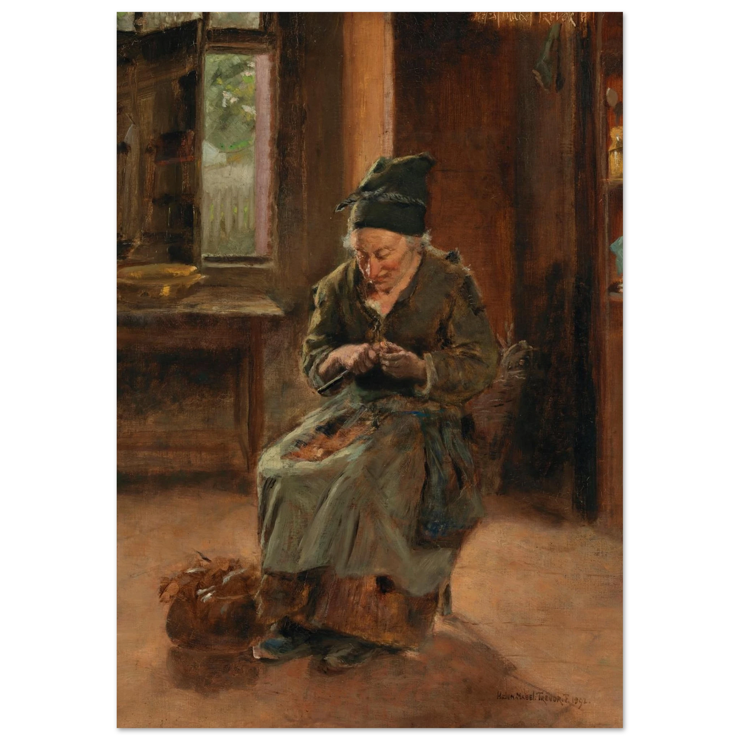 Breton cottage interior painting by Helen Mabel Trevor Irish women artist