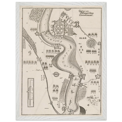 The Siege of Derry 1689 map print shown in a white frame as Irish history wall art