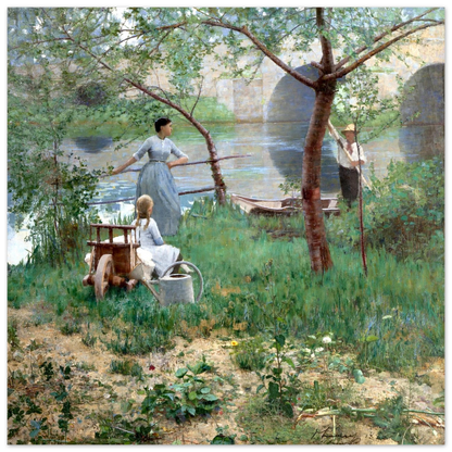 Under the Cherry Tree by Sir John Lavery, framed print in wood frame detail