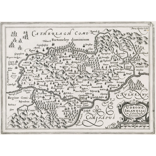 Map of the Barony of Idrone, County Carlow, c.1600, engraved by Pieter van den Keere - antique Carlow county map print