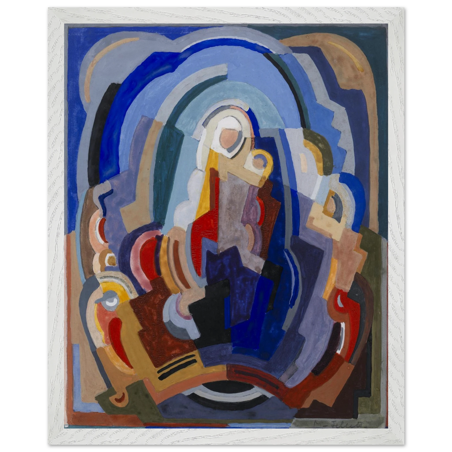 The Virgin and Child Enthroned by Mainie Jellett, framed print in natural wood frame