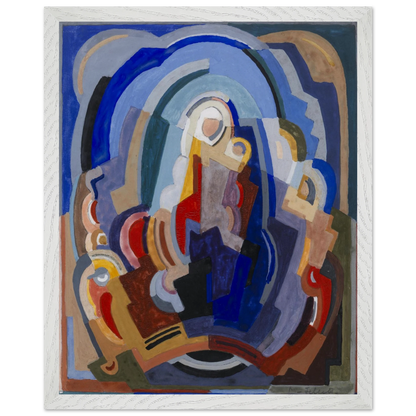 The Virgin and Child Enthroned by Mainie Jellett, framed print in natural wood frame