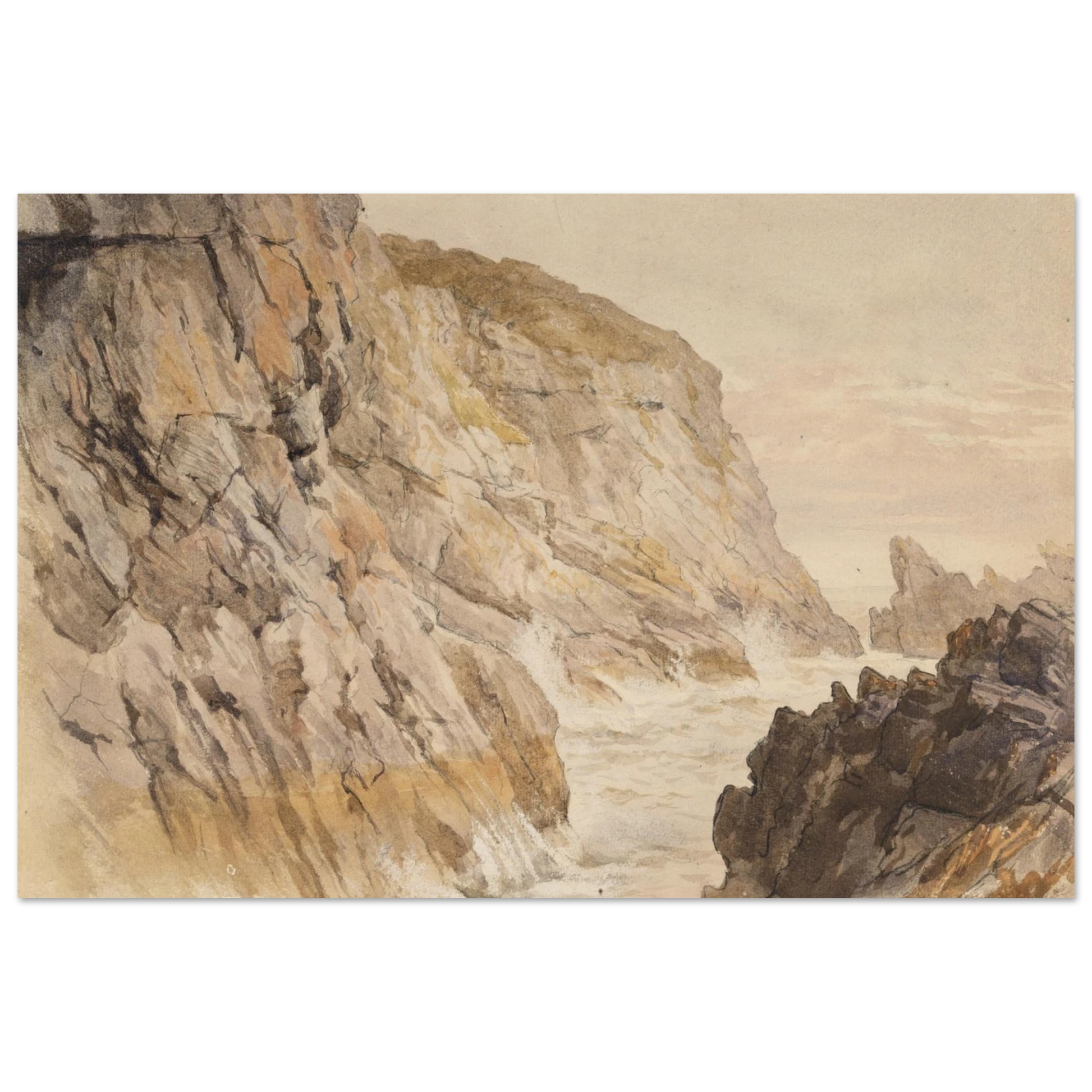 Framed reproduction of Cliffs at Howth, County Dublin by Frederic William Burton – museum-quality fine art print
