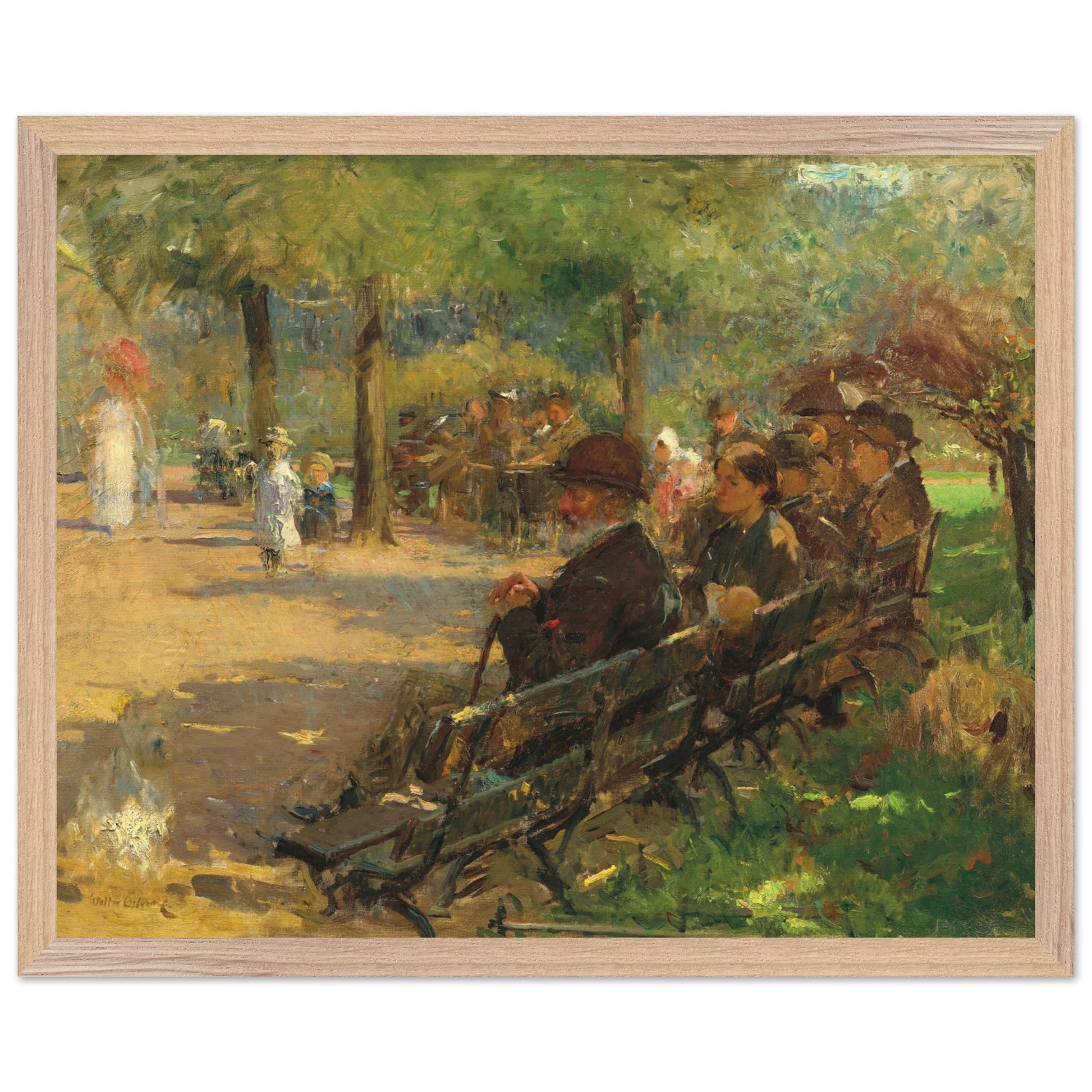 Photorealistic framed art print of “In St Stephen’s Green” by Walter Frederick Osborne, 40×50 cm, hanging on a white gallery wall. Premium [FRAME COLOUR] hardwood frame, crystal-clear acrylic glazing, soft natural daylight, subtle shadow fall-off, museum-style presentation. Ultra high resolution.