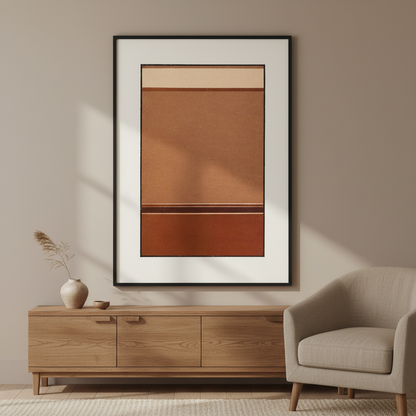 Gradated Tones of Broken Red by James Ward in terracotta and broken red tones, with the print occupying 80 percent of the image, displayed in a refined Irish home interior