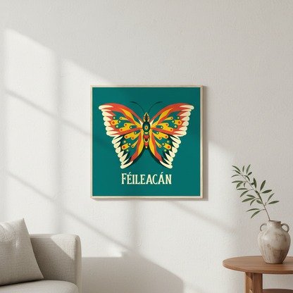 Féileacán Butterfly Irish language art print displayed in a bright Irish home interior