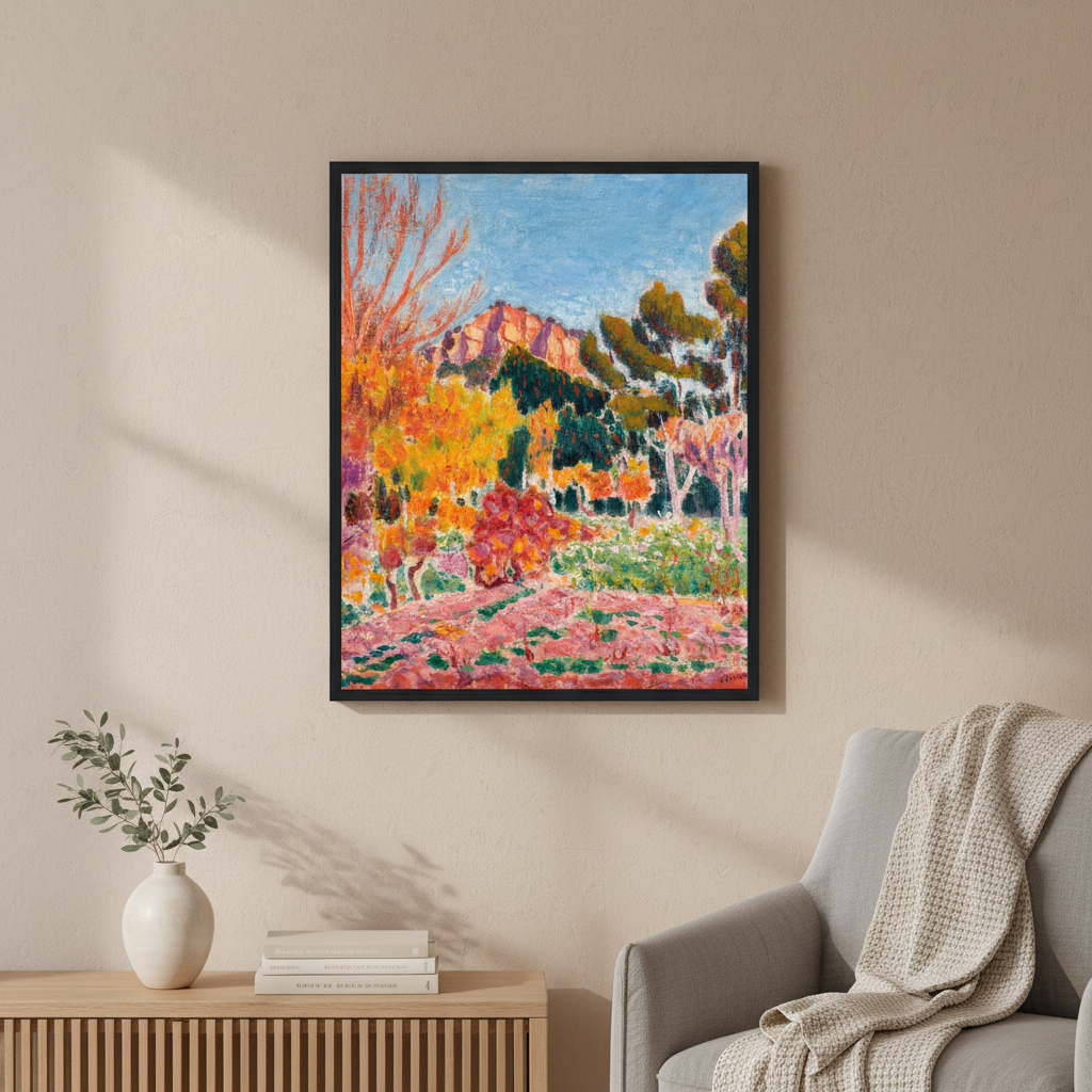 Square full-bleed framed hero mockup of Landscape Cassis by Roderic O'Conor, no white border or added text