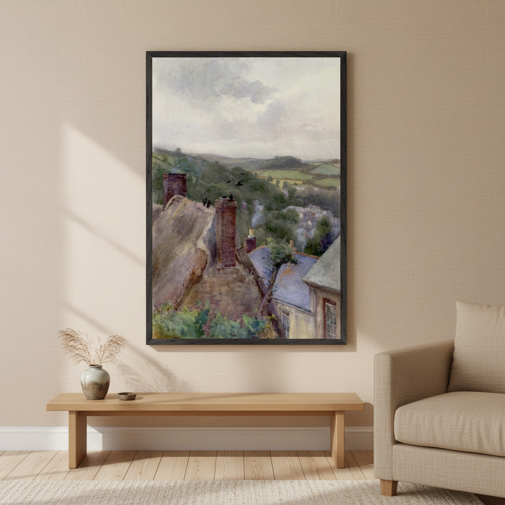 Square black-frame hero mockup of Rooftops, Thomastown, Kilkenny by Mildred Anne Butler using the selected artwork source