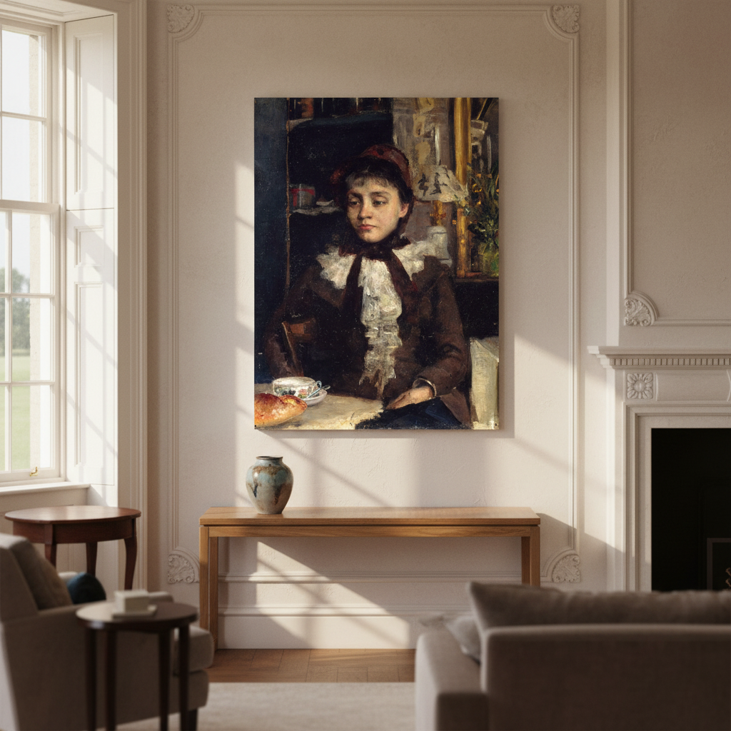 Le Petit Déjeuner (1881) by Sarah Henrietta Purser displayed in an elegant Irish period-home living room using the main product image