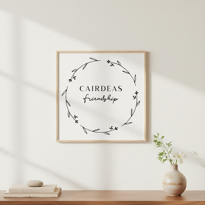 Cairdeas Friendship Irish language art print displayed in a bright Irish home interior