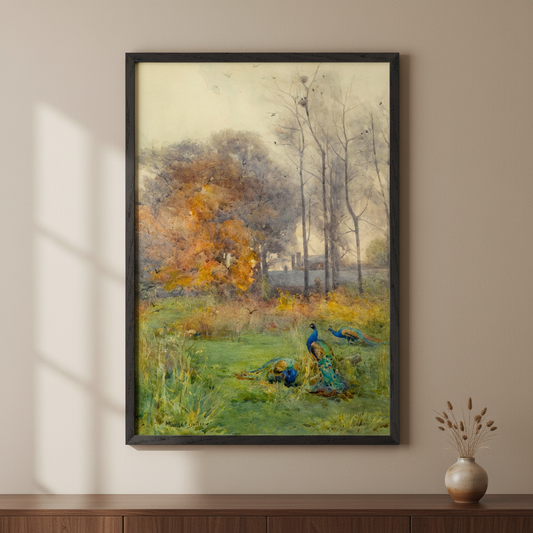 Square black-frame hero mockup of Autumn Days by Mildred Anne Butler using the selected artwork source