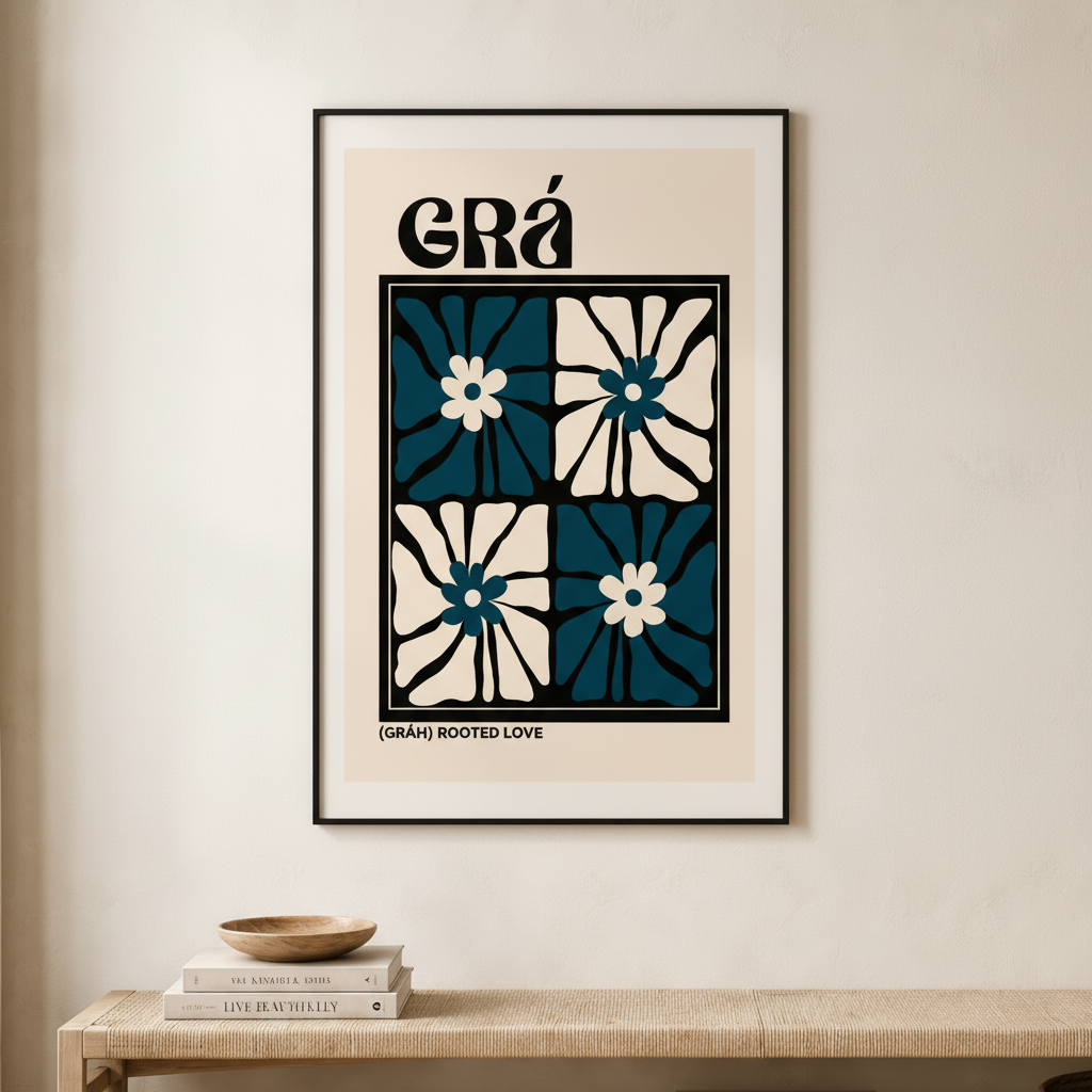As Gaeilge set of 8 Irish language word prints hero mockup