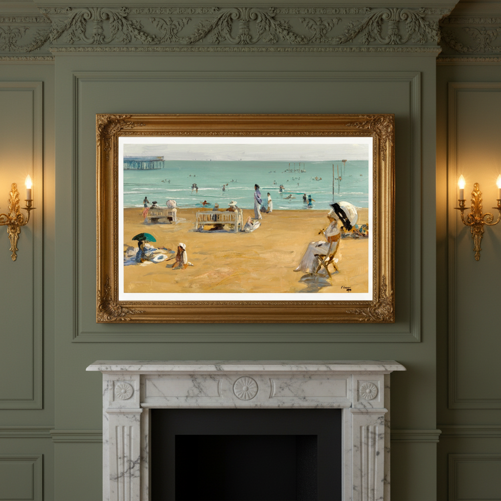 John Lavery – The Bathing Hour, Venice 1912. Art print displayed on wall. National Gallery of Ireland.