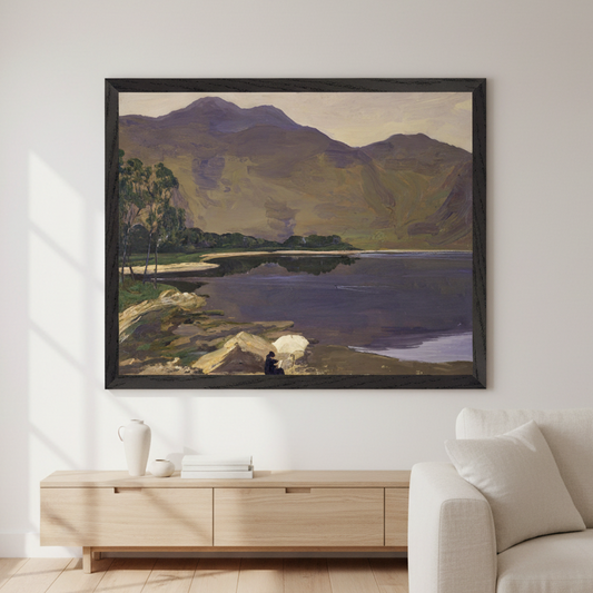 Loch Katrine by Sir John Lavery, framed print in black frame