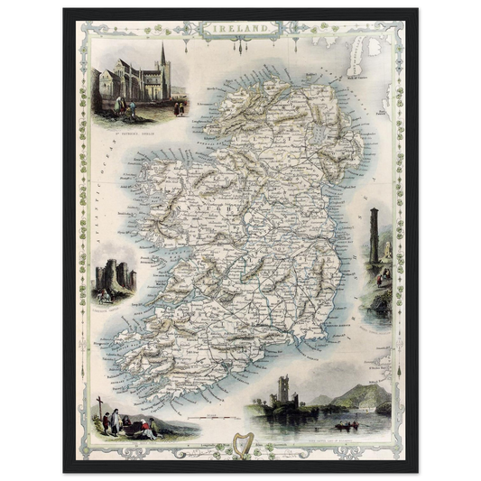 Old Map of Ireland Vintage Antique Reproduction Framed Print Wall Art
