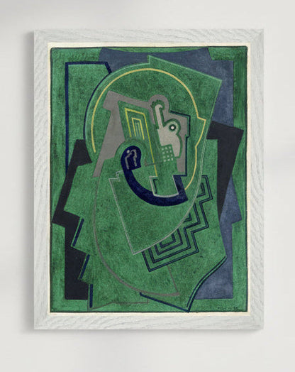 Single Element (c.1938) by Mainie Jellett in a white wooden frame, museum-quality Irish abstract art print in green and blue tones.