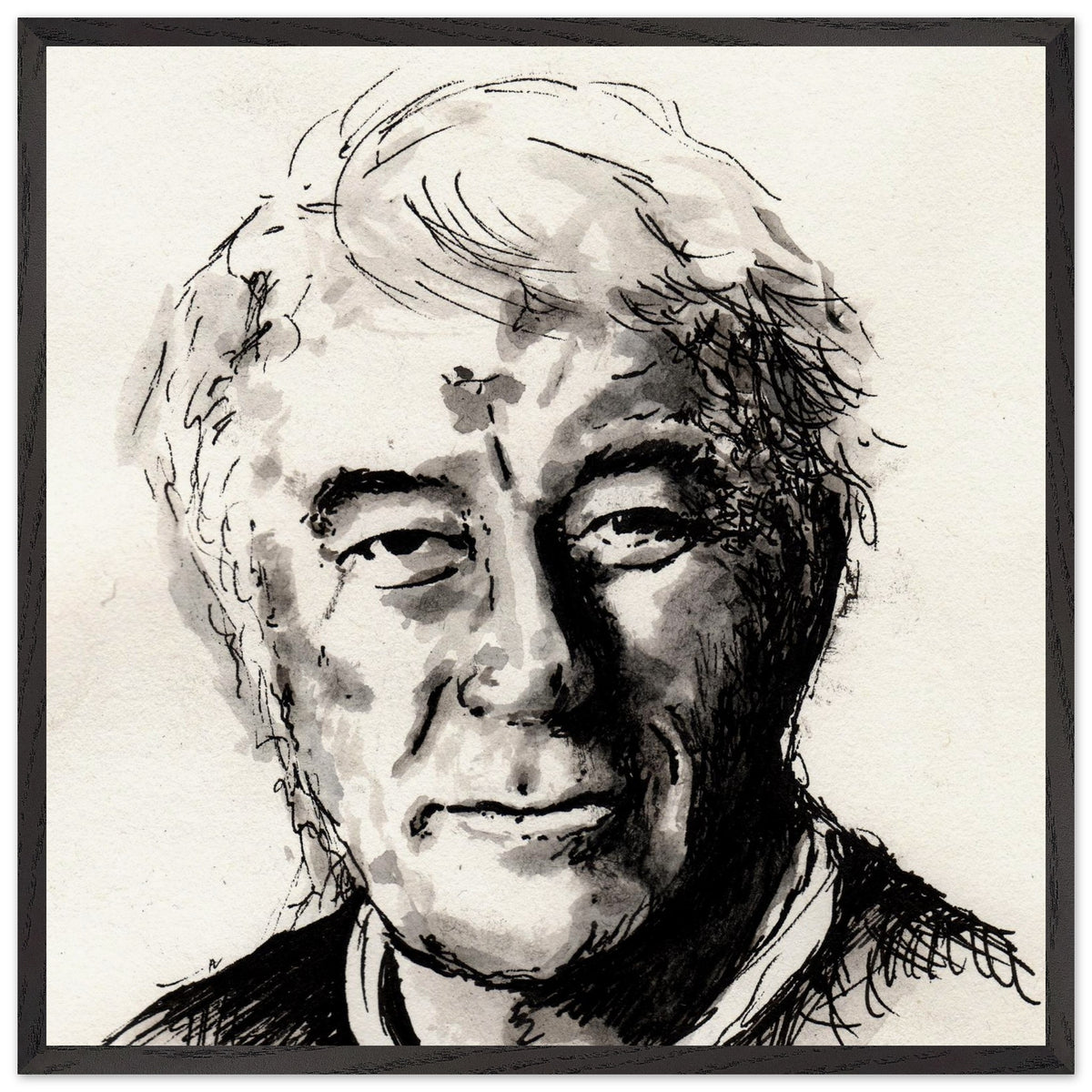 Seamus Heaney portrait The Squat Pen by Irish artist Ó Maoláin, extra large framed print, black frame
