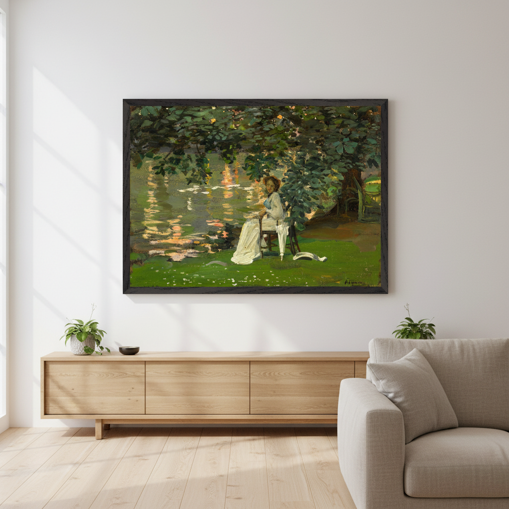 Under The Trees, Ranelagh by John Lavery, framed art print black frame 50x70 cm